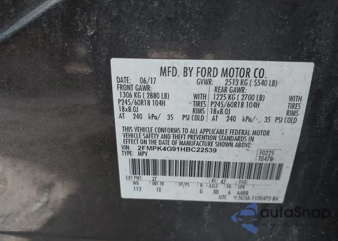 2017 Ford Edge Se from USA, damaged, VIN 2FMPK4G91HBC22539